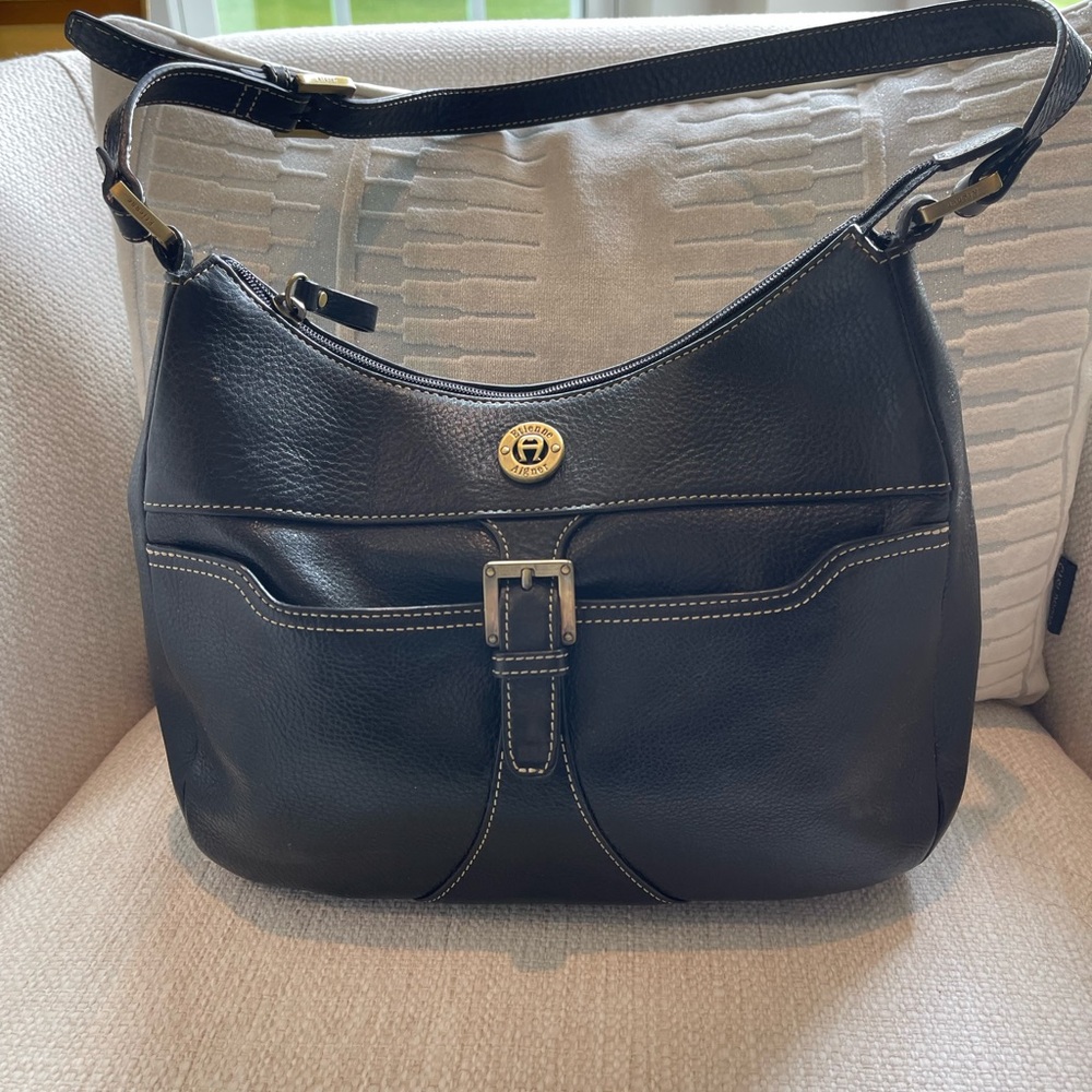 Etienne Aigner Handbag Black Pebble Leather EUC